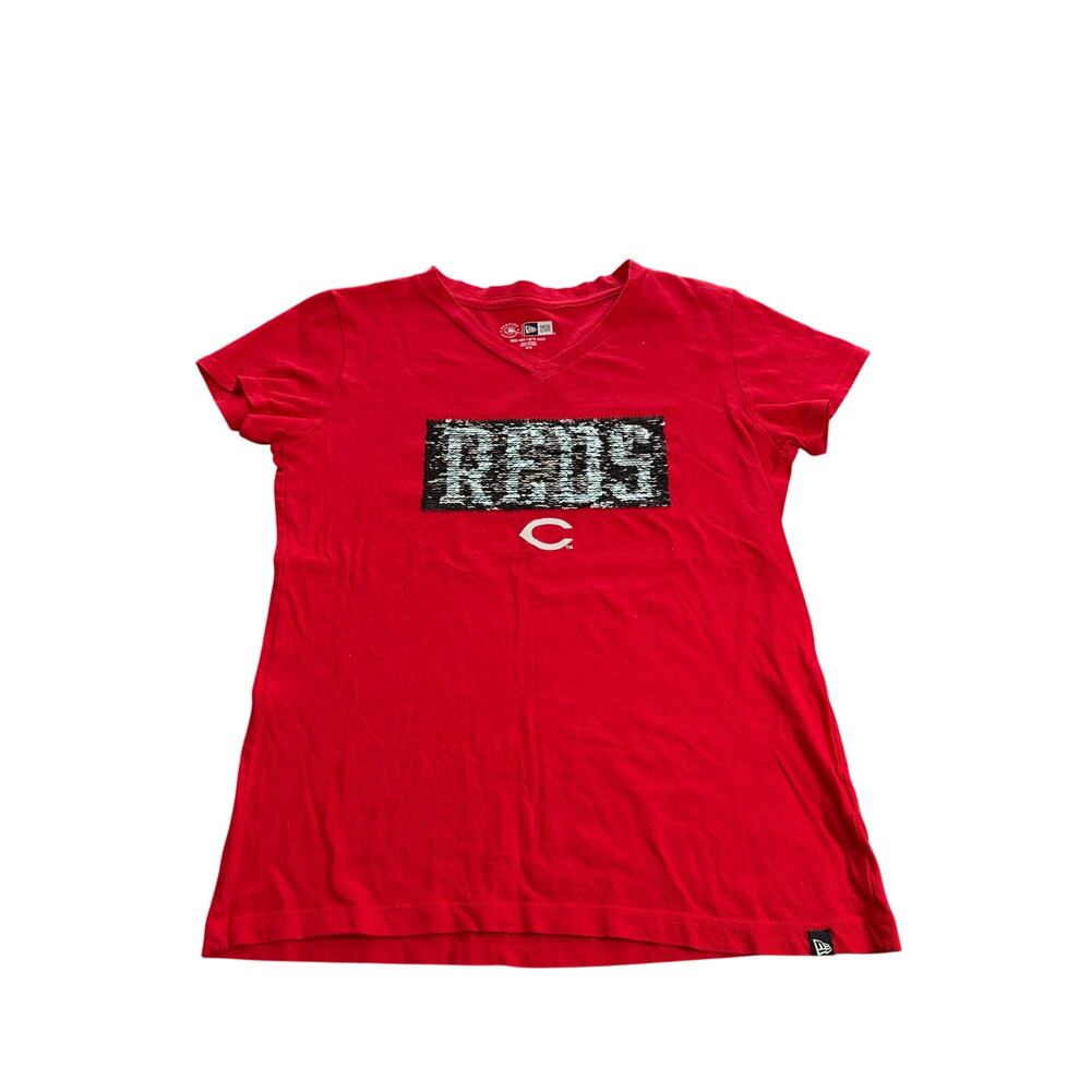 Reds New Era Flip Sequin Girls Youth T-Shirt Size 14/16